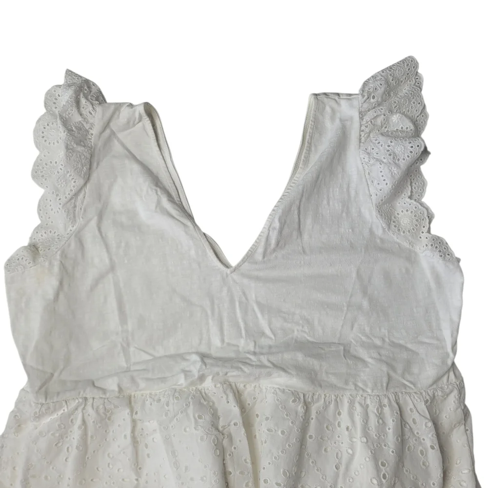 BODEN Broderie Mix Jersey Maxi Dress US 14 White Tiered Frill Sleeve V-Neck - Picture 13 of 14